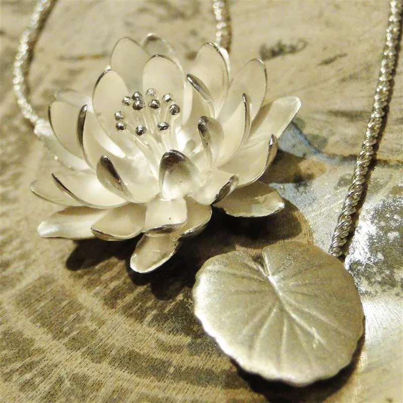 Best necklaces and pendants with butterfly pendants for a delicate, light style-Large Water Lily Sterling Silver Pendant Necklace