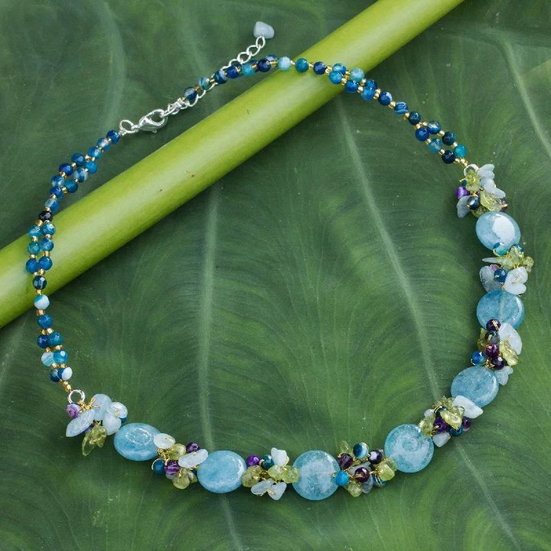 Best necklaces and pendants for everyday wear with minimalist designs-Light Blue Peonies Multi-Gem Beaded Necklace