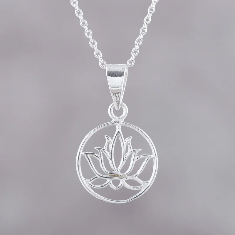 Necklaces and pendants with matching rings for a coordinated set of jewelry-Lotus in Bloom Handcrafted Sterling Silver Lotus Bloom Pendant Necklace