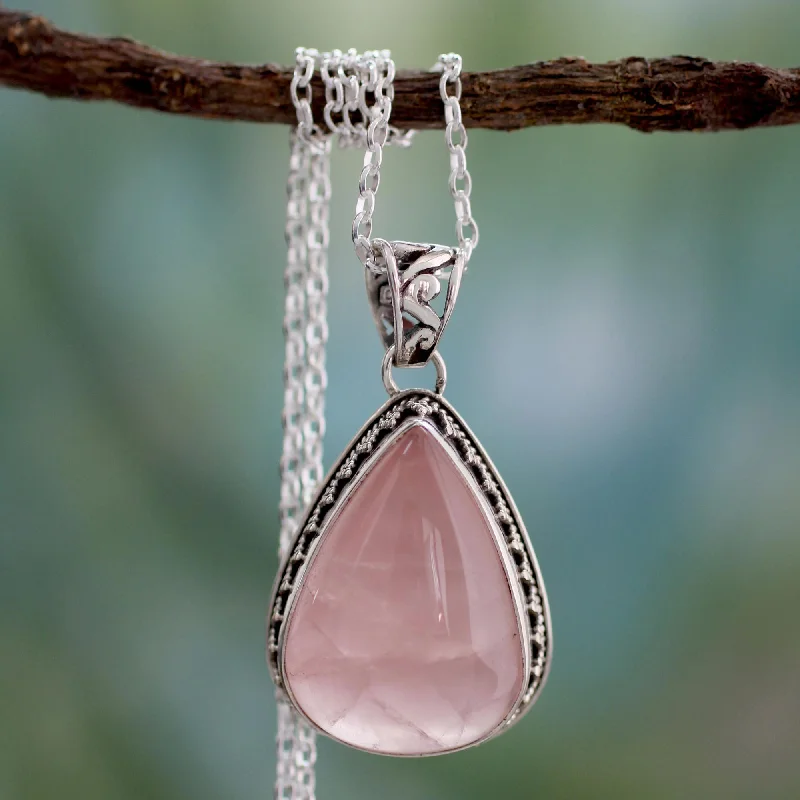 Necklaces and pendants with pearls for a classic and sophisticated touch-Love Drop Rose Quartz Silver Pendant Necklace