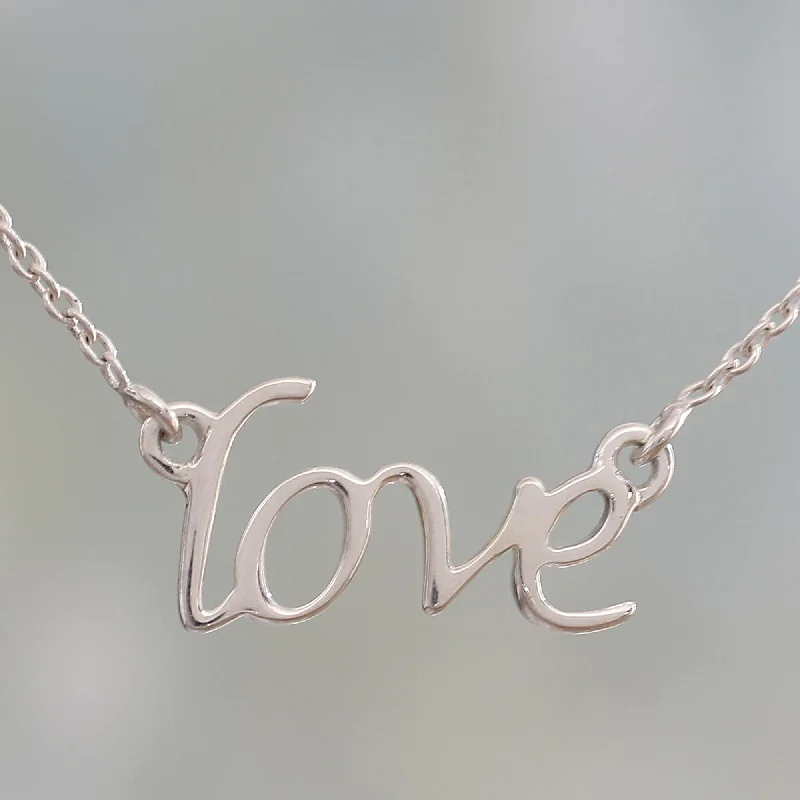 Unique necklaces and pendants with custom birthstone arrangements for personalization-Love Note Handcrafted Sterling Silver Love Theme Pendant Necklace