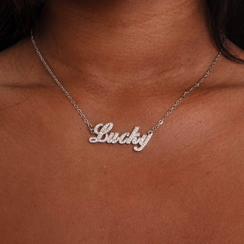 Necklaces and pendants with enamel accents for a colorful, eye-catching appearance-Lucky Nameplate Necklace