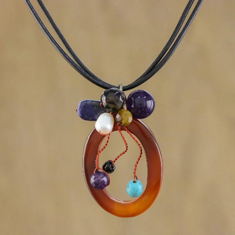 Personalized necklaces and pendants with name engravings for a custom touch-Lush Cosmos Multi-Gem Leather Necklace