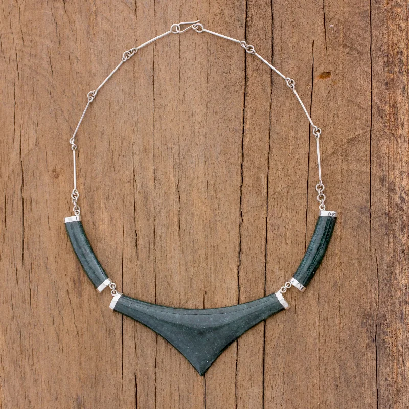 Best necklaces and pendants with vintage coin pendants for a unique accessory-Mayan Elite Pointed 925 Silver Jade Statement Necklace from Guatemala