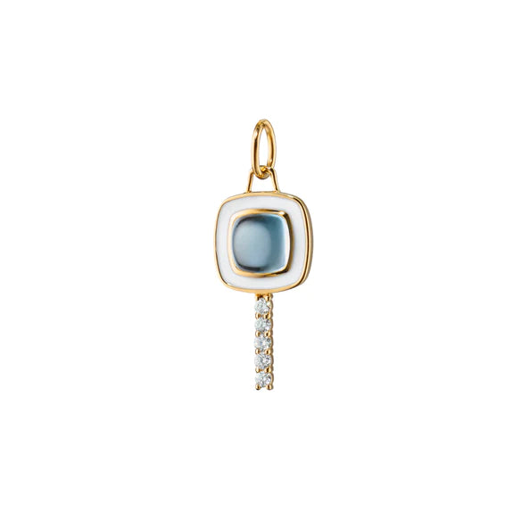 Simple necklaces and pendants with bar pendants for a sleek modern design-Mini Cushion Key with Blue Topz, Diamond & White Enamel