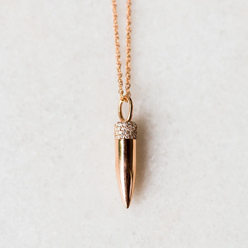 Necklaces and pendants with geometric pendants for a clean, contemporary design-Mini Diamond Bullet Necklace | 14-Karat