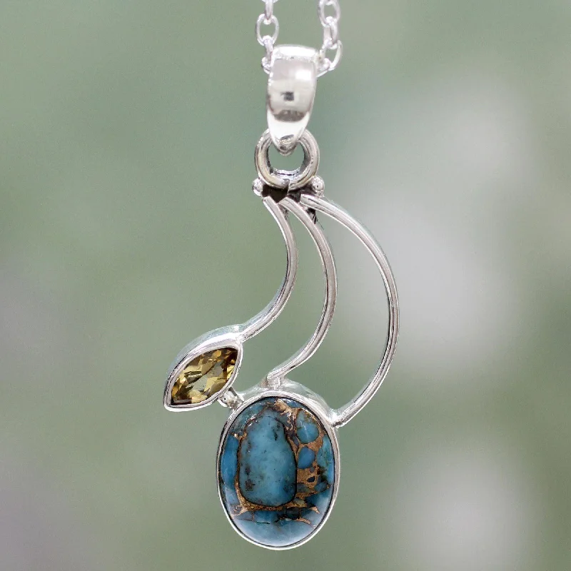 Unique necklaces and pendants with engraved messages for a sentimental gift-Modern Mystique Turquoise & Sterling Silver Pendant Necklace