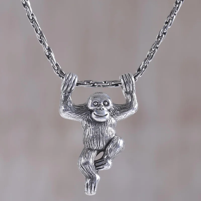 Best necklaces and pendants with matching earrings for a coordinated, elegant look-Monkey Charm Silver Pendant Necklace