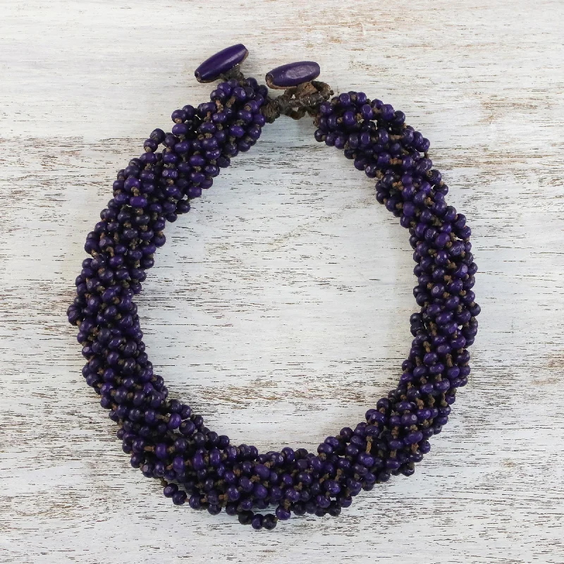 Best necklaces and pendants for weddings with matching designs for bride and groom-Nan Belle Purple Beaded Wood Torsade Necklace