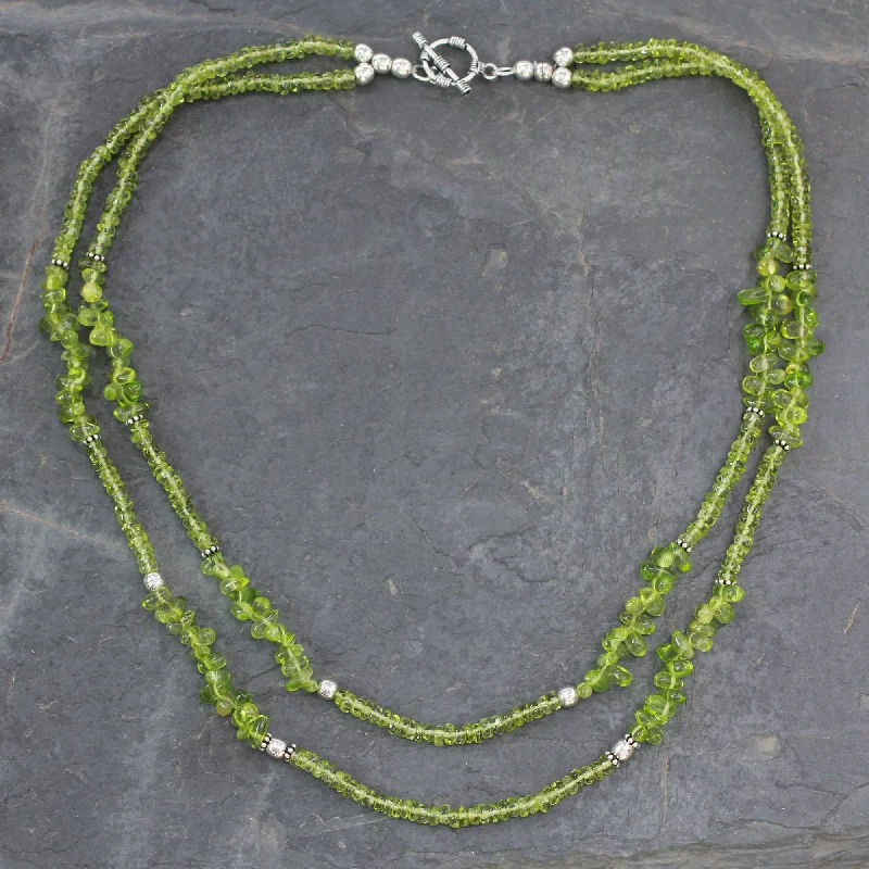 Necklaces and pendants with engraved messages for a deeply personal, sentimental gift-Nature's Charm Handcrafted Natural Peridot Double Strand Necklace