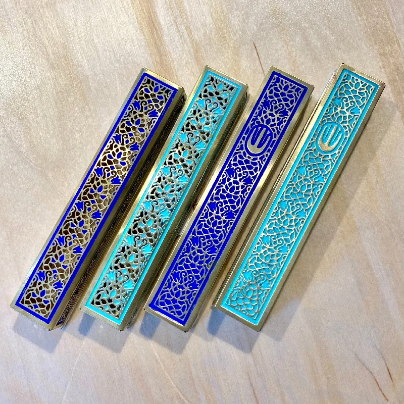 Personalized necklaces and pendants with coordinates for a meaningful location-based gift-Orient Pattern Incised Brass Mezuzah