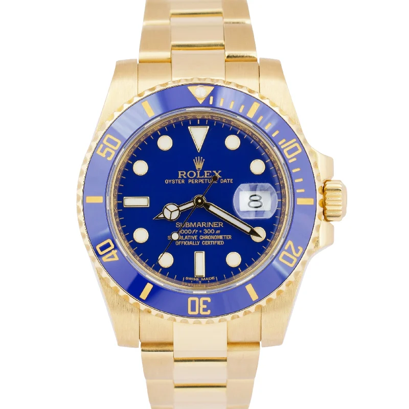 Necklaces and pendants with custom engravings for a personal, meaningful gift-PAPERS Rolex Submariner Date BLUE 40mm Ceramic 18K Yellow Gold 116618 LB BOX