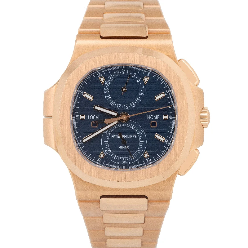 Best necklaces and pendants with zodiac signs for a celestial, astrology-inspired vibe-Patek Philippe Nautilus 40.5mm Rose Gold Travel Time Chronograph 5990/1R-001 B+P