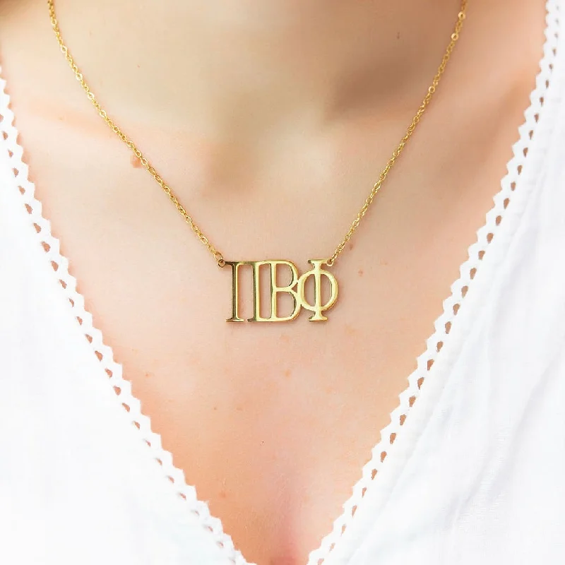 Necklaces and pendants with leaf-shaped designs for an earthy, organic feel-Pi Beta Phi Nameplate Necklace