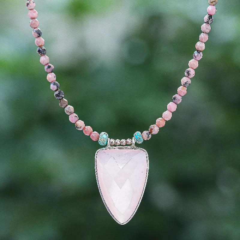 Best necklaces and pendants with heart-shaped designs for a romantic look-Pink Chill Rose Gold-Plated Rhodonite and Chalcedony Pendant Necklace