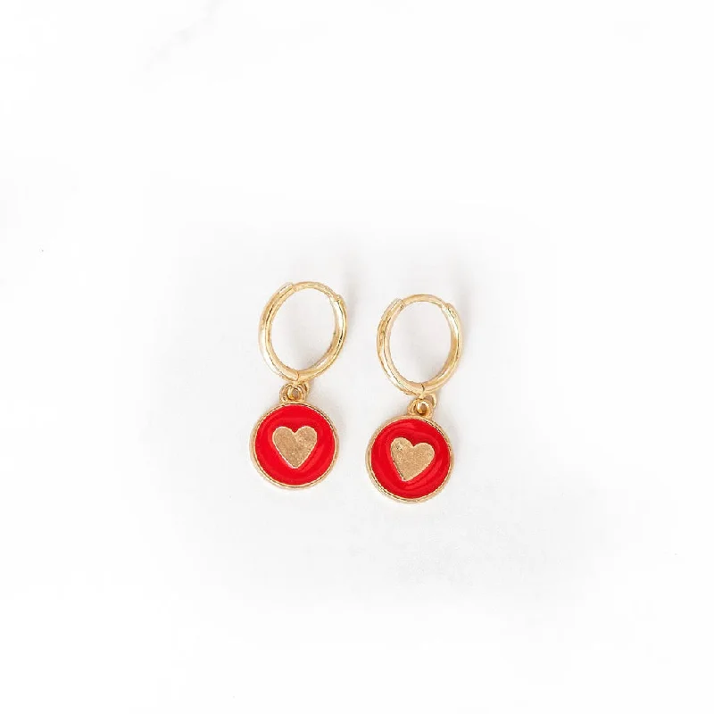 Necklaces and pendants with matching rings for a coordinated set of jewelry-Red + Gold Heart Huggies