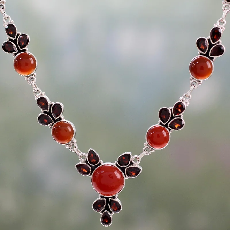 Best necklaces and pendants with opal gemstones for an iridescent glow-Rose Blossom Garnet & Carnelian Necklace