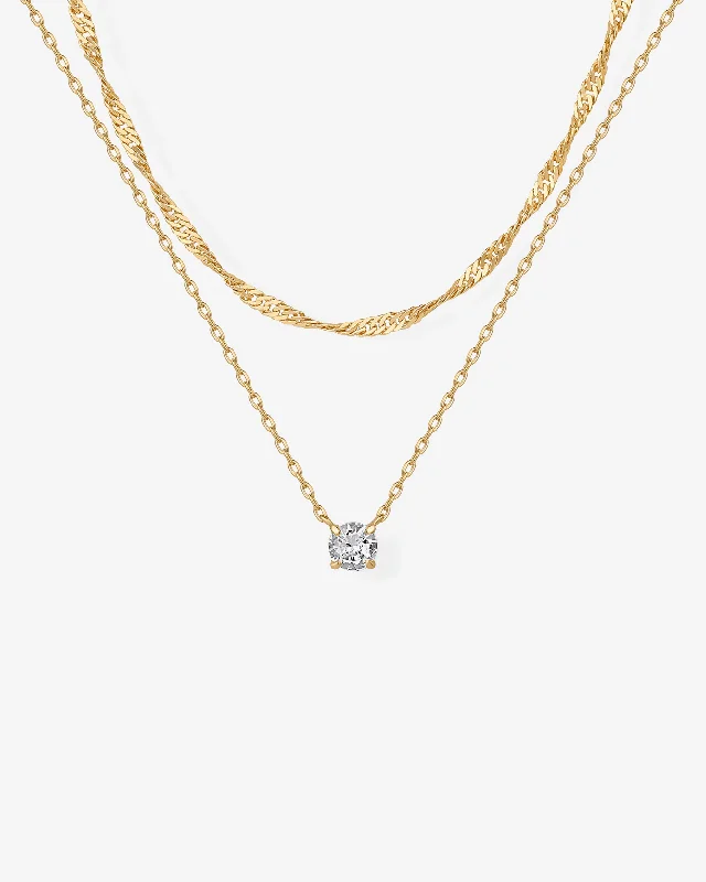 Necklaces and pendants with diamond pendants for a luxurious sparkling effect-Round Solitaire Layered Necklace Set