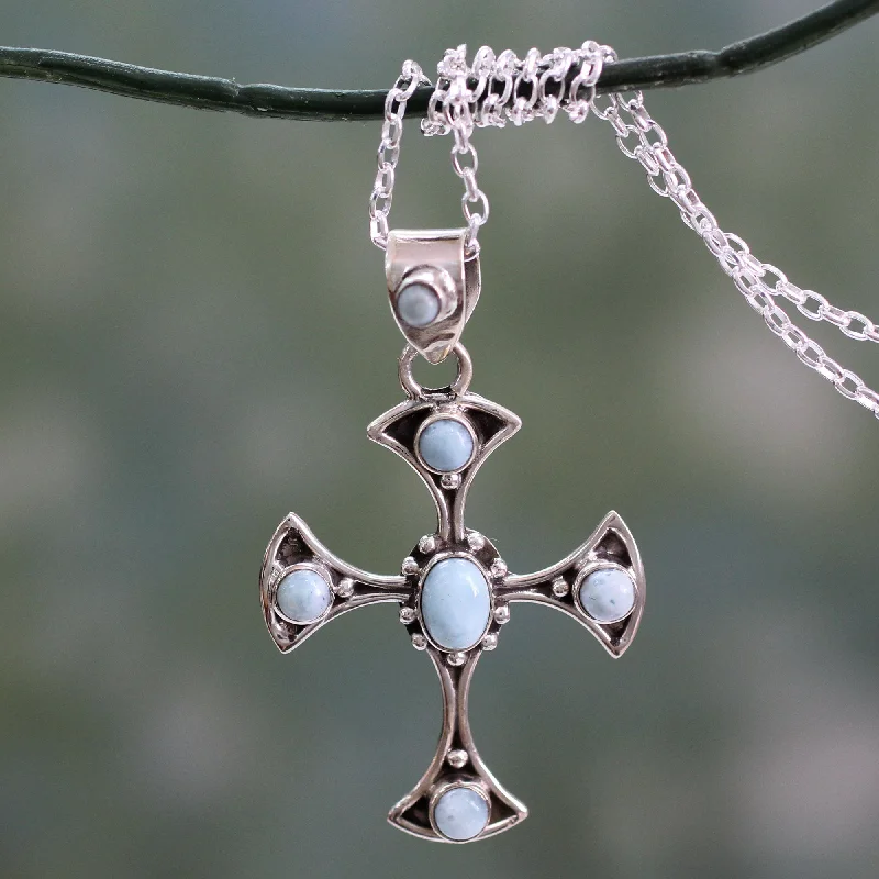 Best necklaces and pendants with butterfly pendants for a delicate, light style-Sacred Memory Larimar and Sterling Silver Cross Pendant Necklace