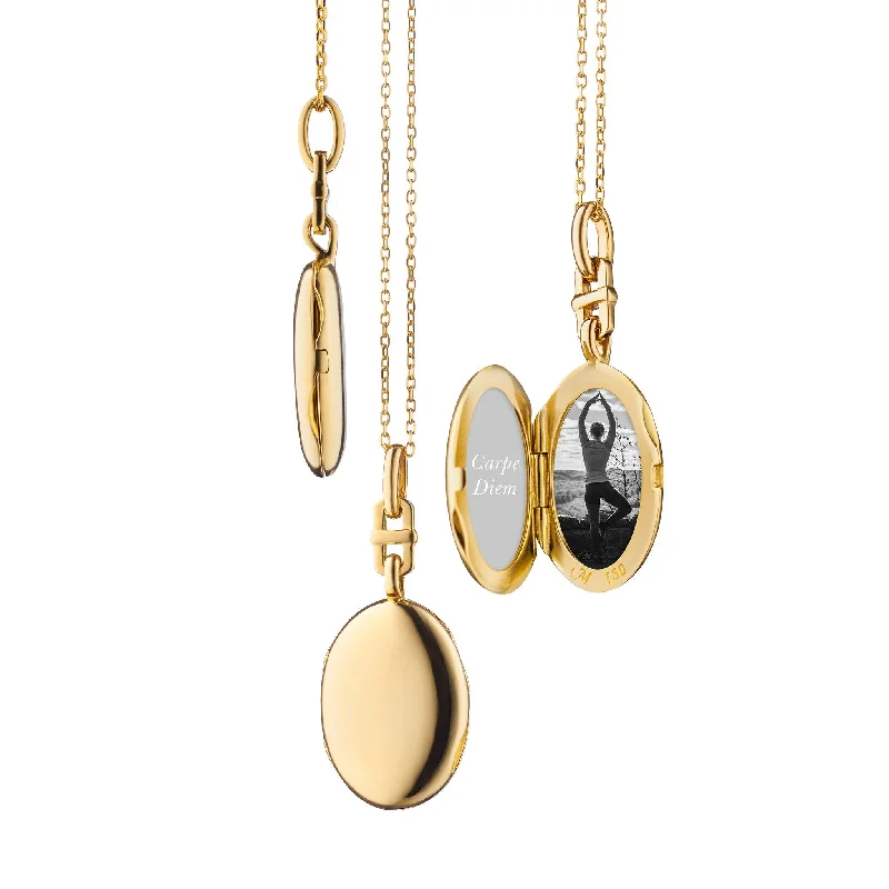 Stylish necklaces and pendants with diamonds for a glamorous and elegant look-Slim Oval "Eve" Gold Locket Necklace