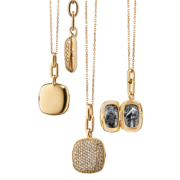 Best necklaces and pendants with opal and gold for a vibrant, luxurious contrast-Slim "Rae" Locket Necklace with Champagne Diamonds