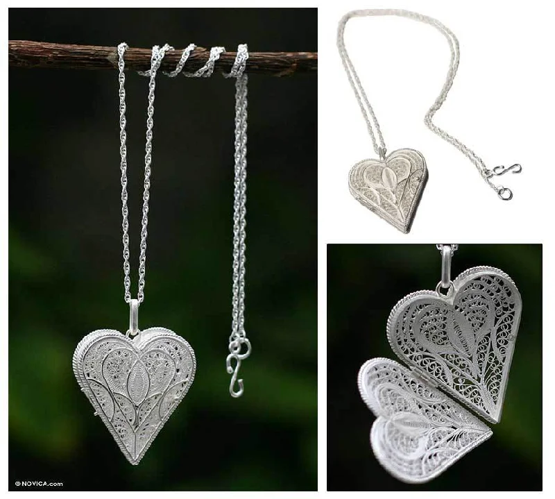 Best necklaces and pendants with cross pendants for a spiritual, meaningful symbol-Sterling Silver Filigree Heart Locket