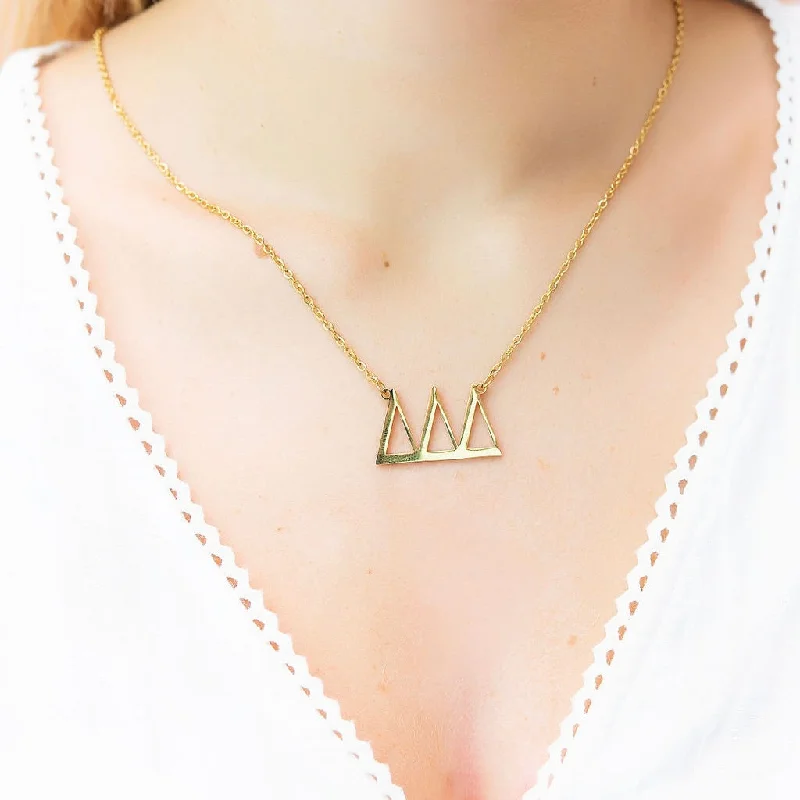 Unique necklaces and pendants with custom birthstone arrangements for personalization-Tri Delta Nameplate Necklace