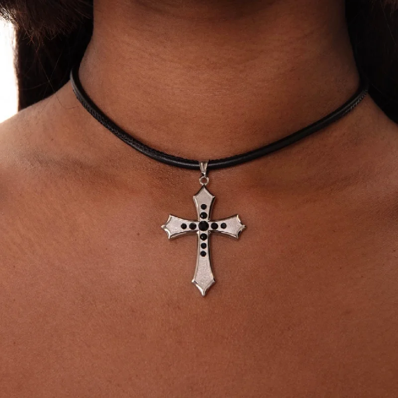 Best necklaces and pendants with art deco elements for a vintage, glamorous design-Twilight Cross (Black)