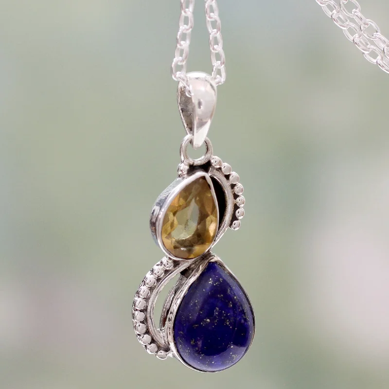 Personalized necklaces and pendants with coordinates for a meaningful location-based gift-Two Teardrops Citrine Necklace