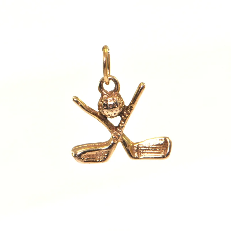 Best necklaces and pendants with statement designs for a fashionable accessory-Vintage 14K Yellow Gold Golf Ball and Clubs Charm