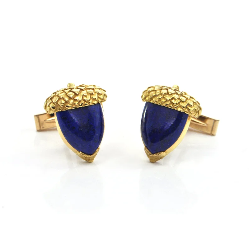 Beautiful necklaces and pendants with moon and star charms for a dreamy effect-Vintage 14K Yellow Gold Lapis Lazuli Acorn Cufflinks