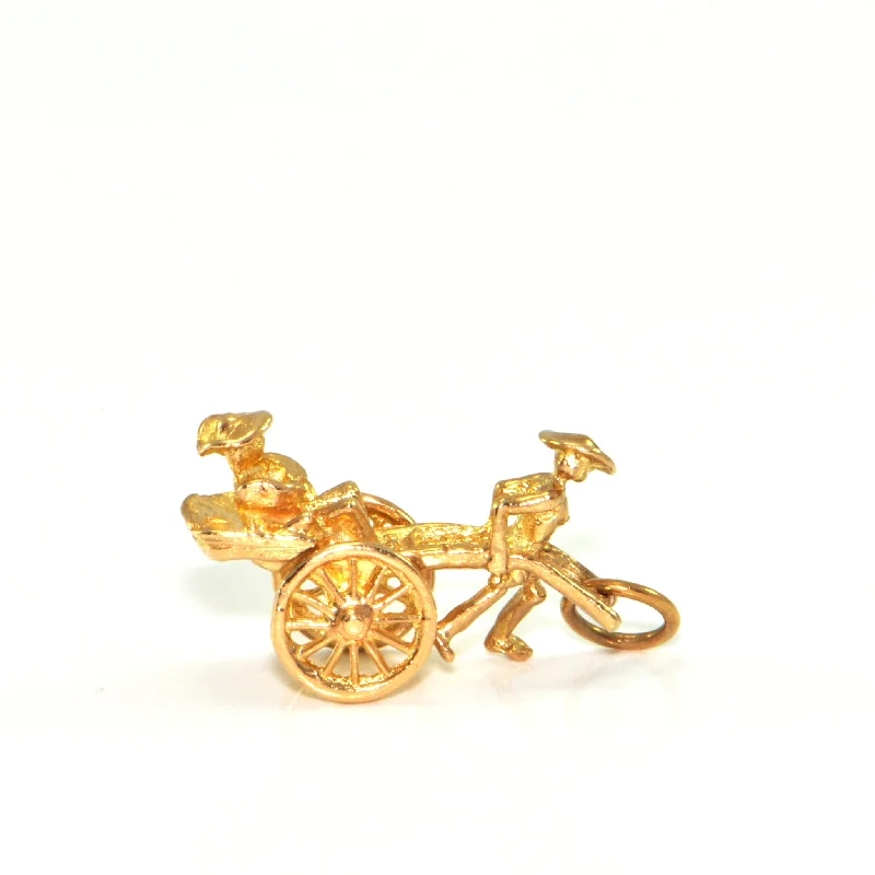 Unique necklaces and pendants with vintage-inspired designs for timeless appeal-Vintage 14K Yellow Gold Rickshaw Charm