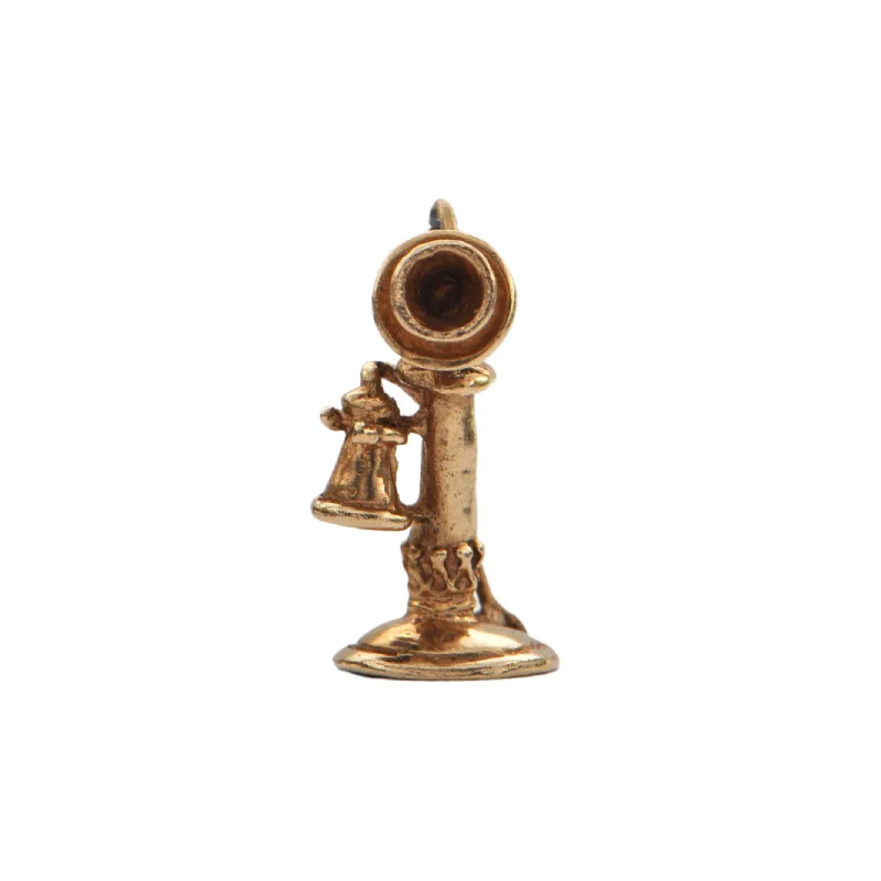 Layered necklaces and pendants for a trendy and fashionable stacked look-Vintage 14k Yellow Gold Rotary Dial Candlestick Phone Charm