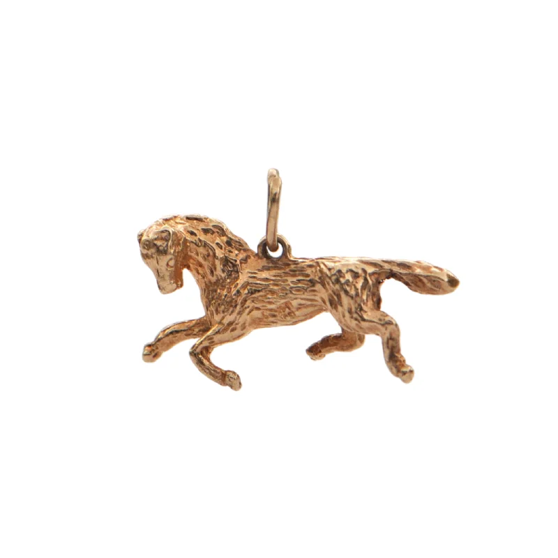 Trendy necklaces and pendants with statement pieces for a bold fashion statement-Vintage 14k Yellow Gold Running Horse Charm