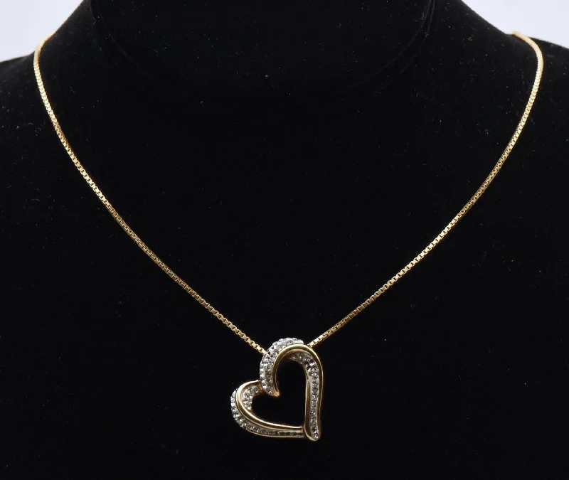 Best necklaces and pendants with silver chains for a sleek, timeless look-Vintage Vermeil Heart Slide Pendant on Gold Tone Chain Necklace - 20"