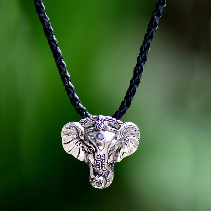 Beautiful necklaces and pendants with diamond halo settings for extra brilliance-Wise Ganesha Men's Leather Necklace