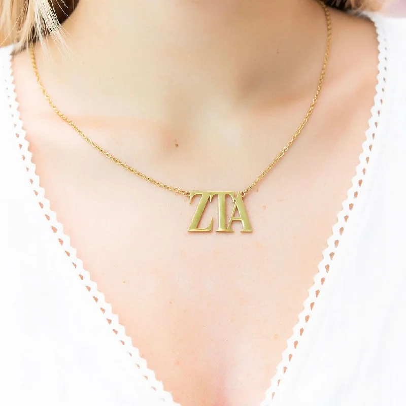 Stunning necklaces and pendants with jade gemstones for a calming green hue-Zeta Nameplate Necklace