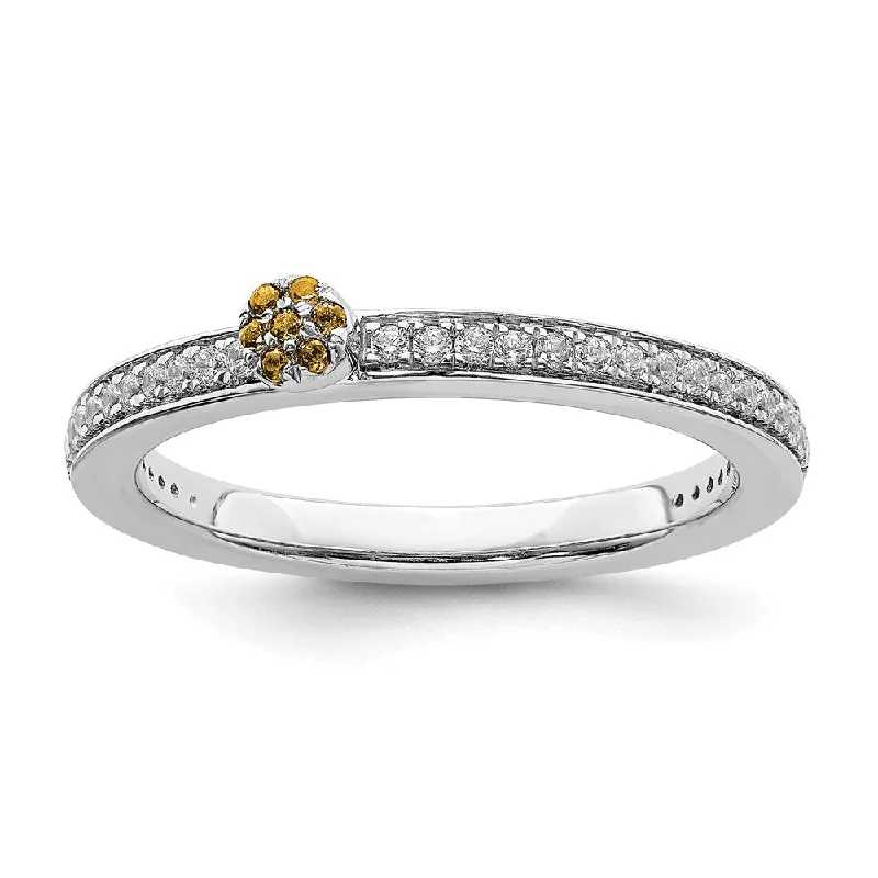 Rings with vintage-inspired rose-cut diamonds -14k White Gold Stackable Expressions Citrine and Diamond Ring | SK2086