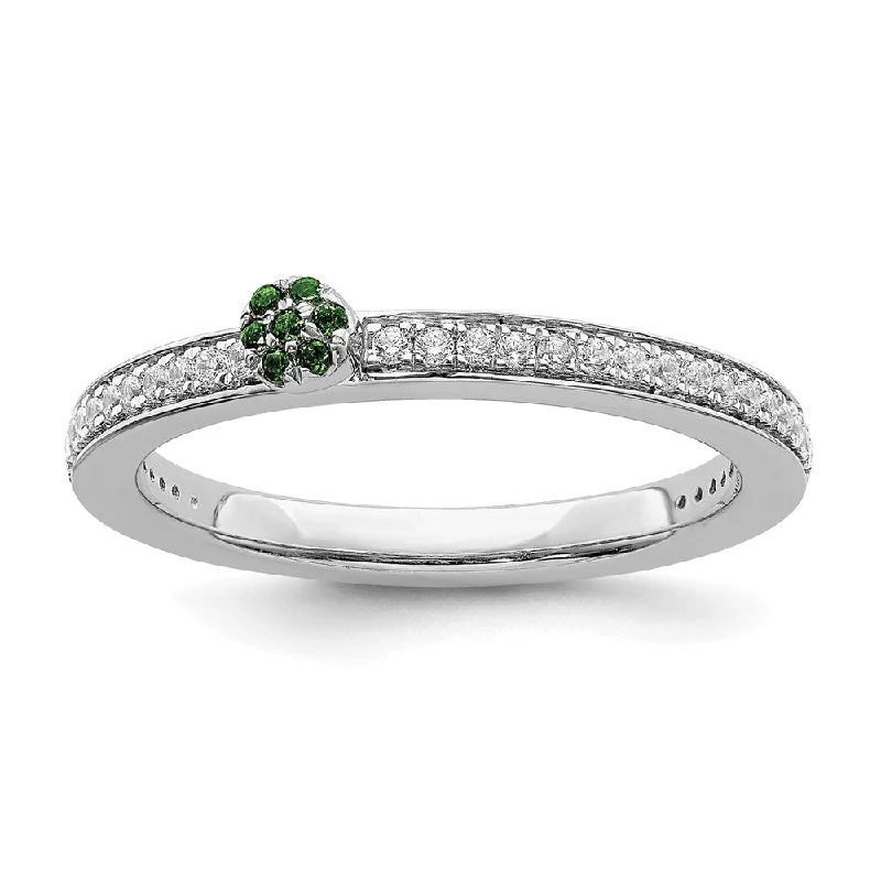 Dainty rings with subtle engraved star motifs -14k White Gold Stackable Expressions Created Emerald/Diamond Ring | SK2080