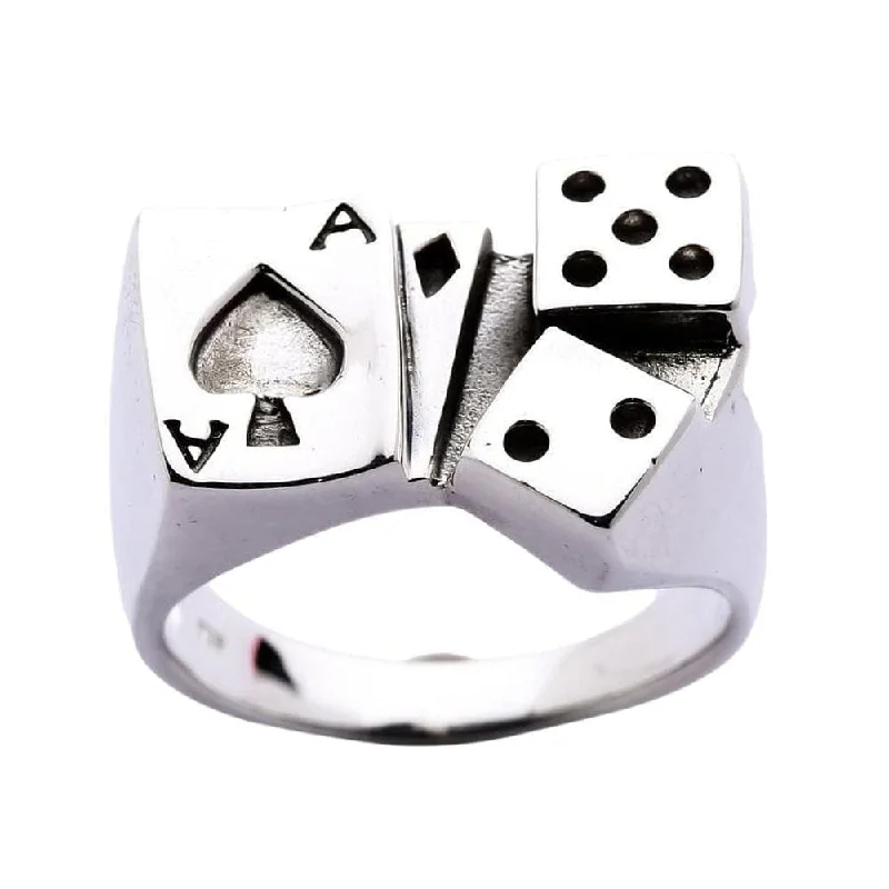 Rings with vintage-inspired rose-cut diamonds -Ace Card Dice Sterling Silver Lucky Gamble Ring