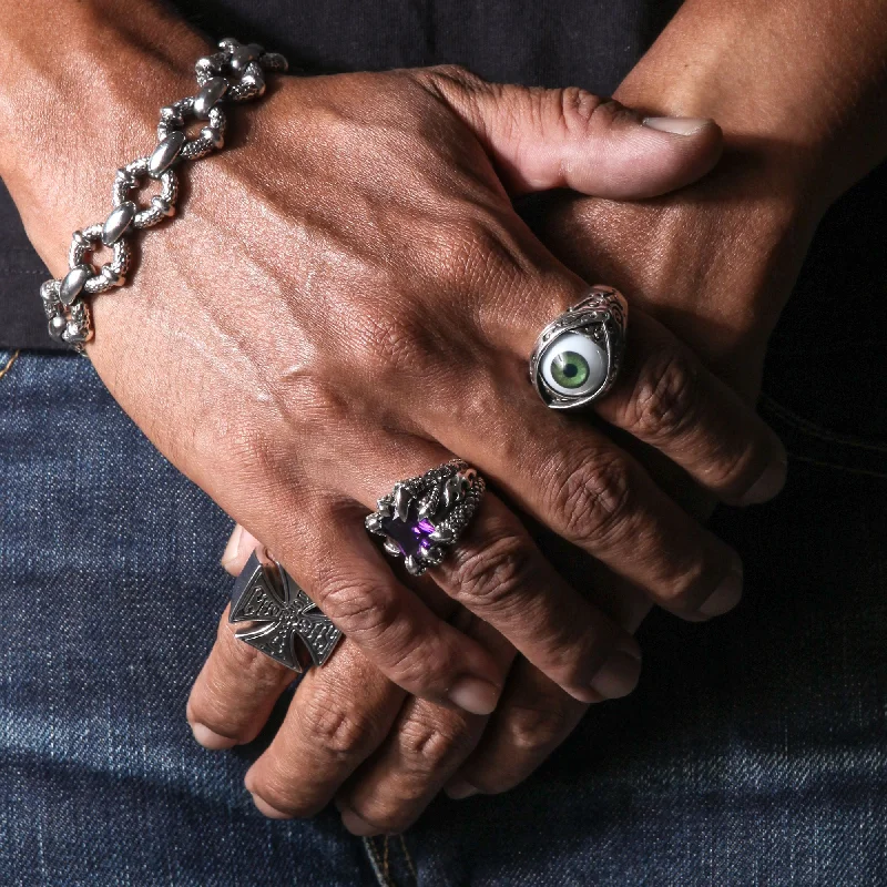 Rings with hammered silver for rustic appeal -Amethyst Blade Eagle Claw 925 Sterling Silver Gothic Ring