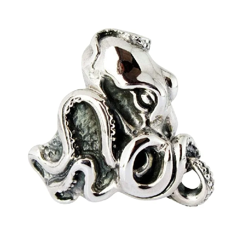 Rings with twisted rose gold band designs -Big Octopus 925 Sterling Silver Men's Ring