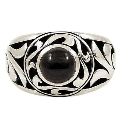 Rings with bold malachite for green swirls -Tribal Black Onyx Sterling Silver Mens Ring