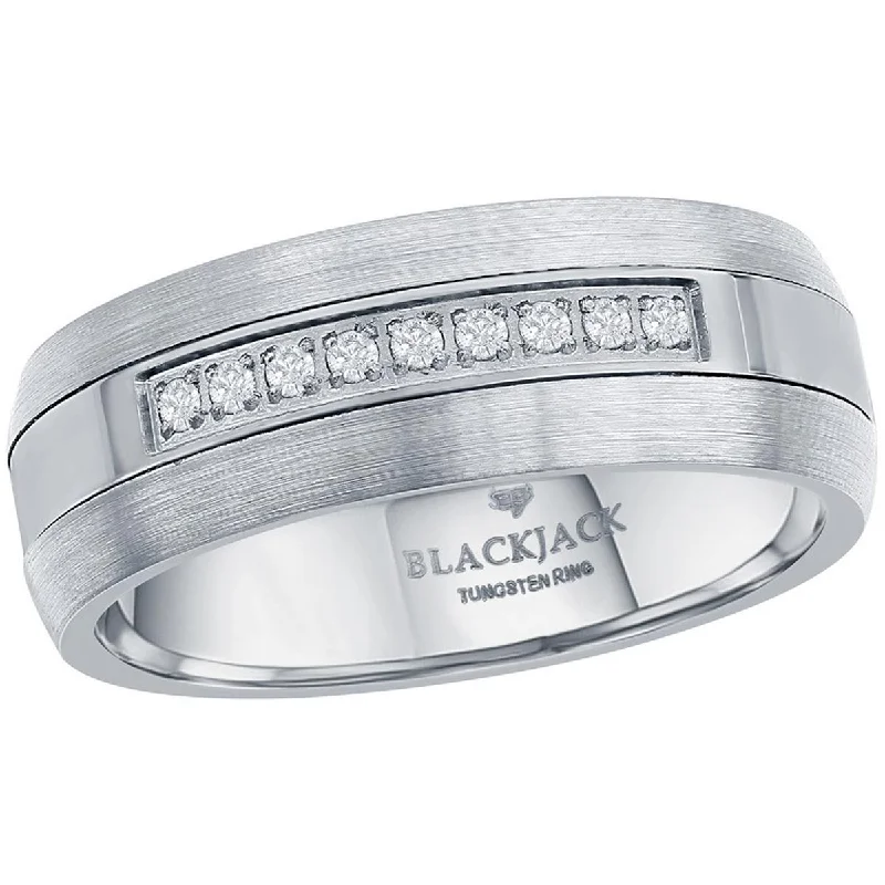 Rings with carved onyx for bold sleekness -Blackjack Men's 8mm Brushed Tungsten CZ Ring - SW-2121