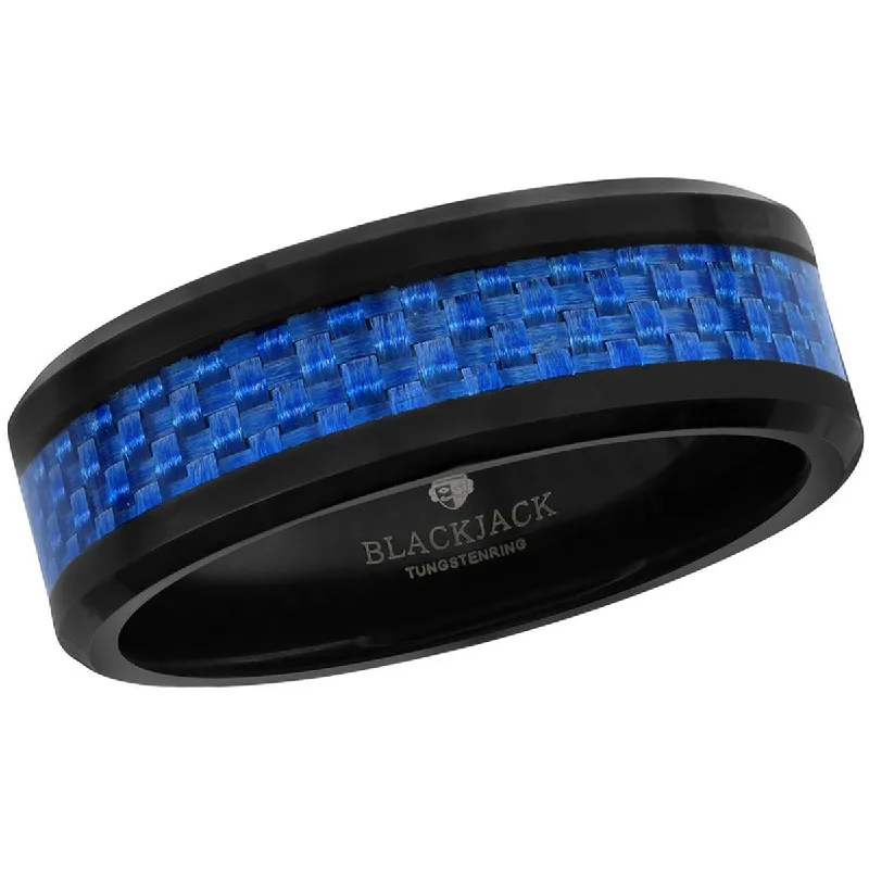 Rings with black diamond for striking contrast -Blackjack Men's Black and Blue Tungsten Ring - SW-2123