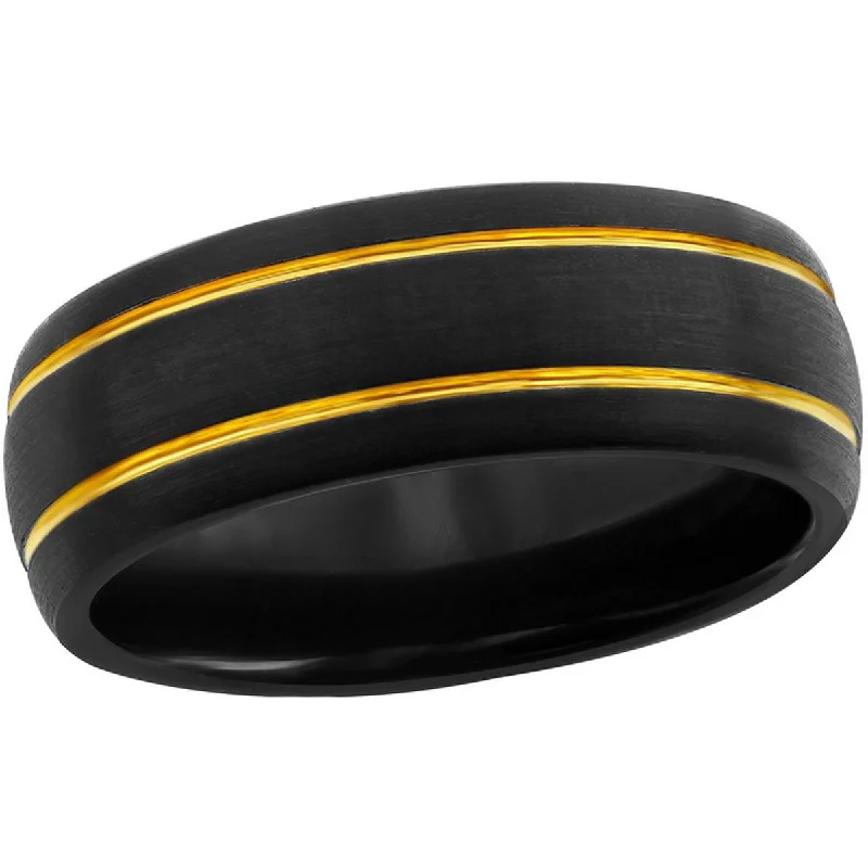 Rings with knot motifs for symbolic love -Blackjack Men's Black and Gold Tungsten Ring - SW-2101