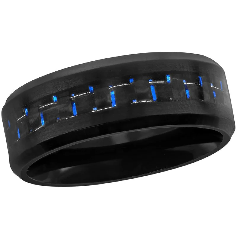 Rings with agate slices for earthy style -Blackjack Men's Black/Blue Carbon Fiber Ring - SW-2096