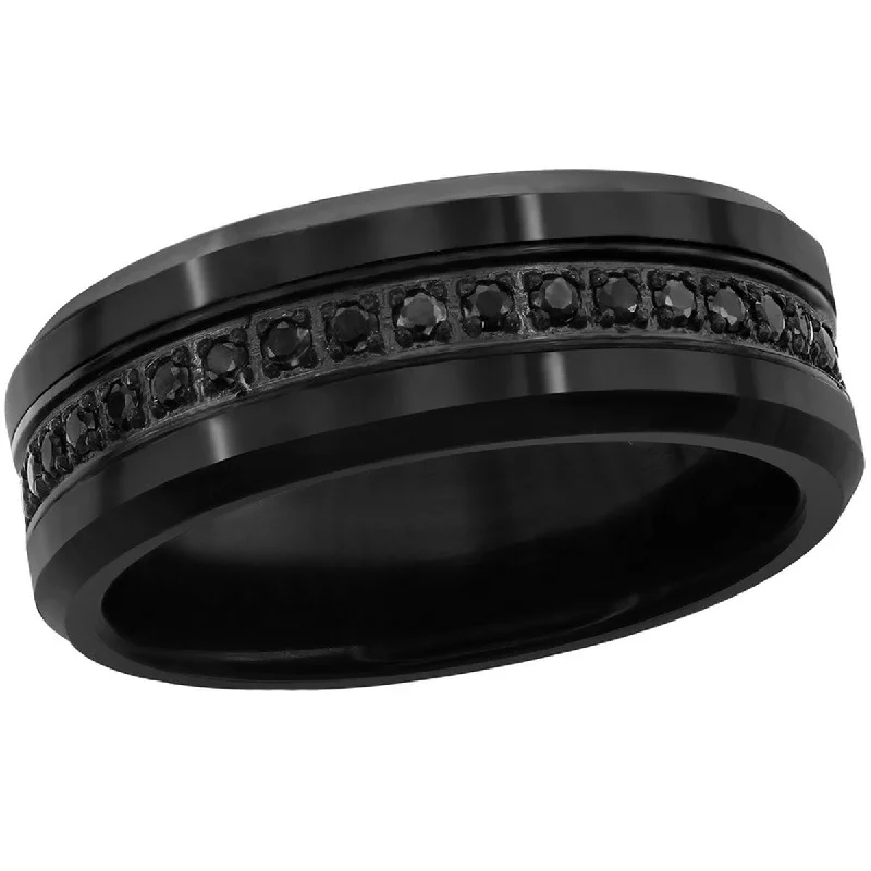 Rings with oxidized bands for vintage edge -Blackjack Men's Black Rhodium CZ Tungsten Ring - SW-2082