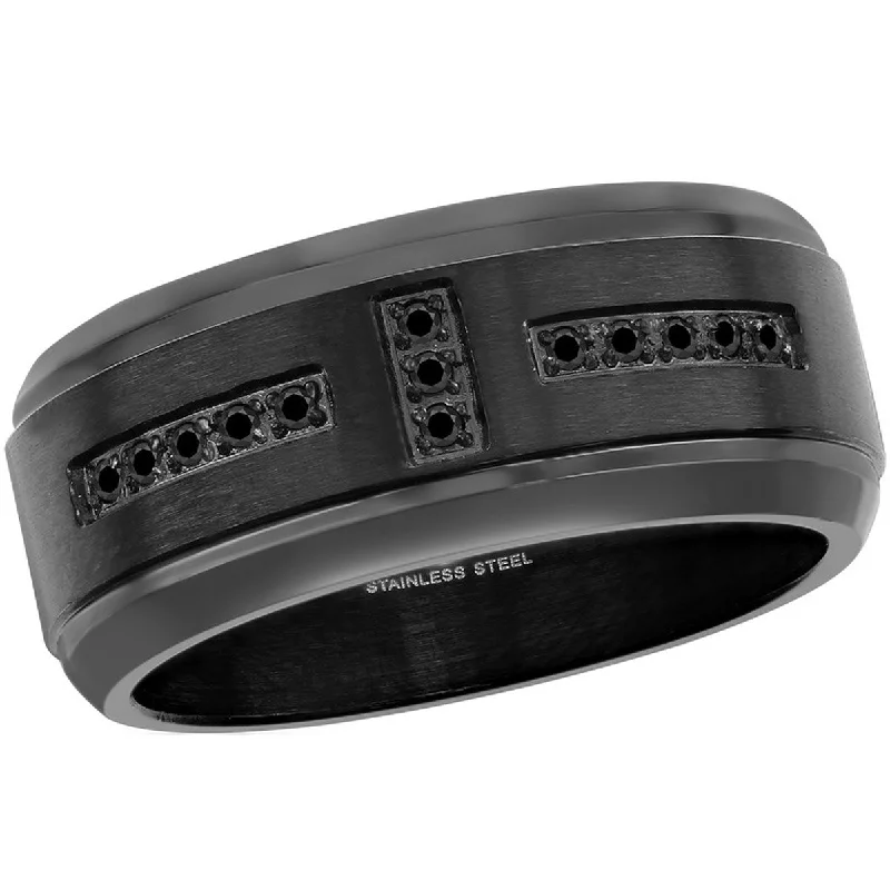 Rings with natural amber for warm glow -Blackjack Men's Black Steel CZ Band Ring - SW-2107