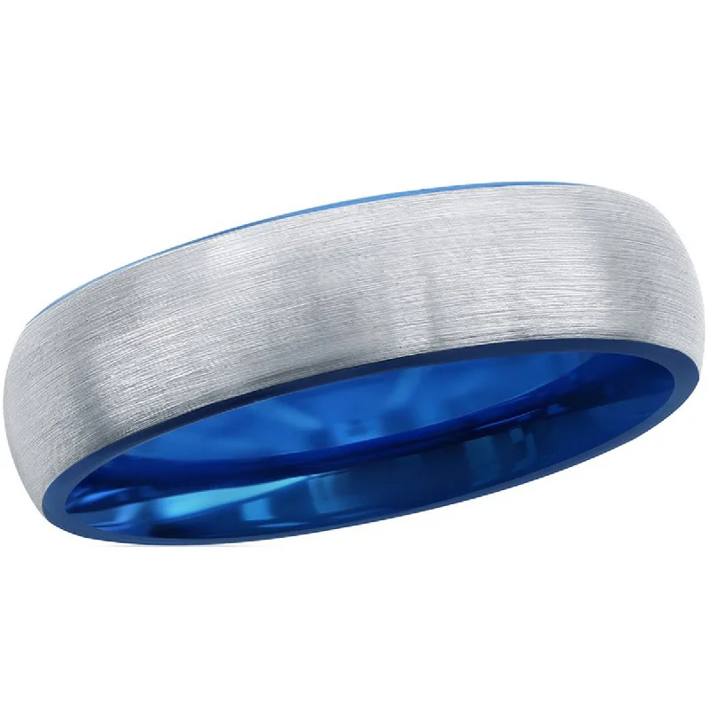 Rings with vine-wrapped bands for nature -Blackjack Men's Blue and Silver Tungsten Ring - SW-2119